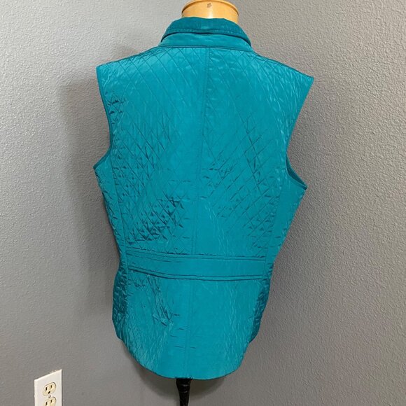 Talbots Quilted Vest Women's Size Large Button-Up Teal Pockets - Picture 5 of 8